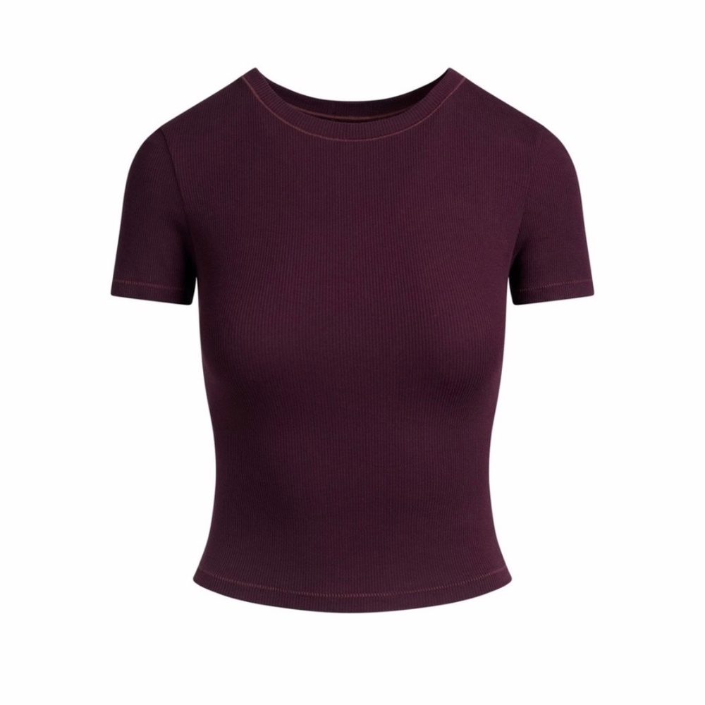 Skims Currant Cotton Rib T-Shirt - Size Medium